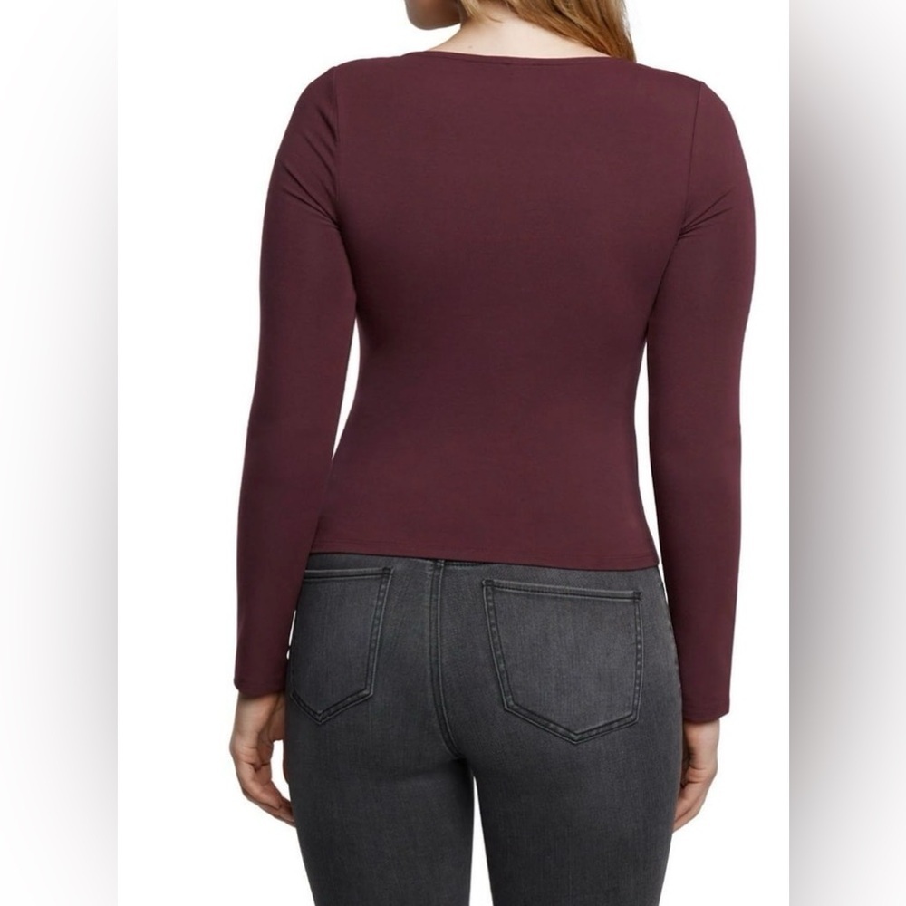 Express Burgundy Long Sleeve Square Neck Top - Picture 3 of 7
